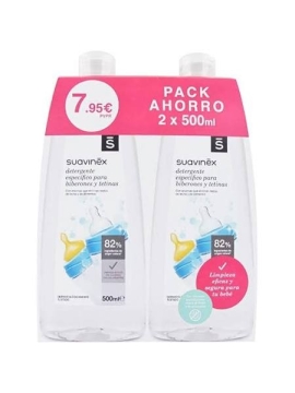 SUAVINEX DETERGENTE ESPECIFICO BIBERONES TETINAS GEL LIMPIABIBERONES DUPLO 500 ML + 500 ML