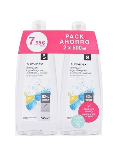 SUAVINEX DETERGENTE ESPECIFICO BIBERONES TETINAS GEL LIMPIABIBERONES DUPLO 500 ML + 500 ML