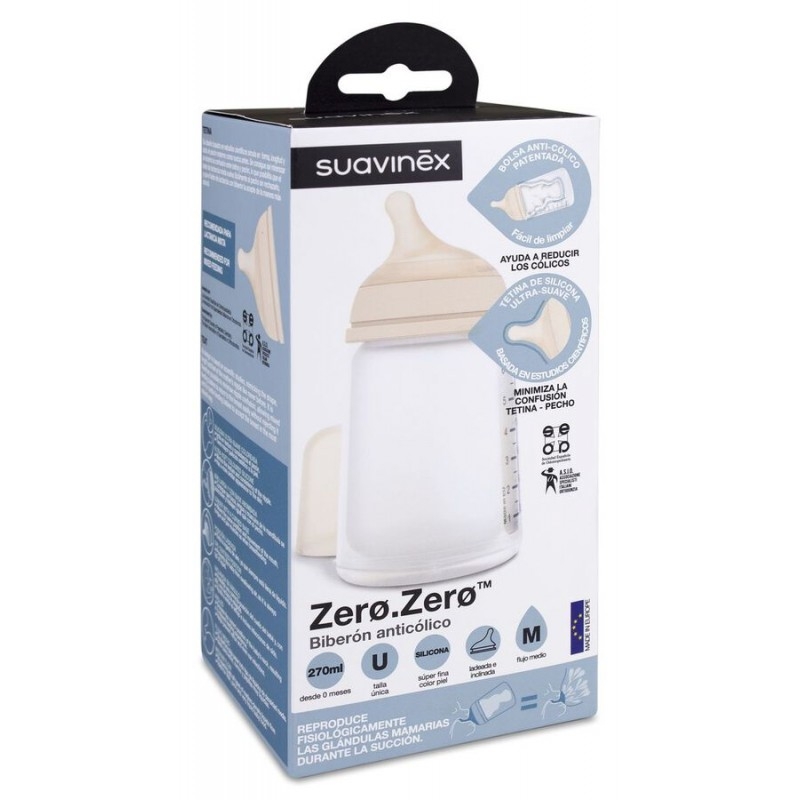 BIBERON ANTICOLICO TETINA LACTANCIA SILICONA MIXTA SUAVINEX 180 ML