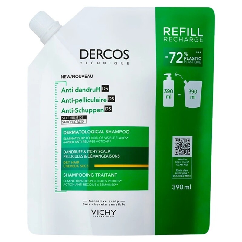 VICHY DERCOS CHAMPU ANTICASPA DS CABELLO NORMAL-GRASO REFILL 390 ML