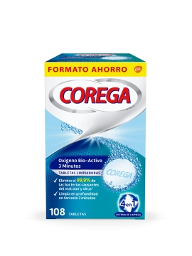 COREGA OXIGENO BIO-ACTIVO LIMPIEZA PROTESIS DENTAL 108 TABLETAS